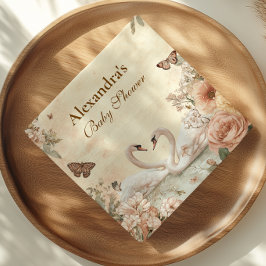Serviette En Papier Baby shower de cygne floral romantique
