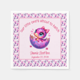 Serviette En Papier baby shower de dinosaure rose "Hatching Bientôt"