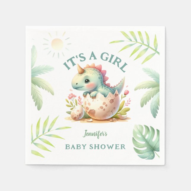 Serviette En Papier Baby shower de dinosaure rose mignon fille (Devant)
