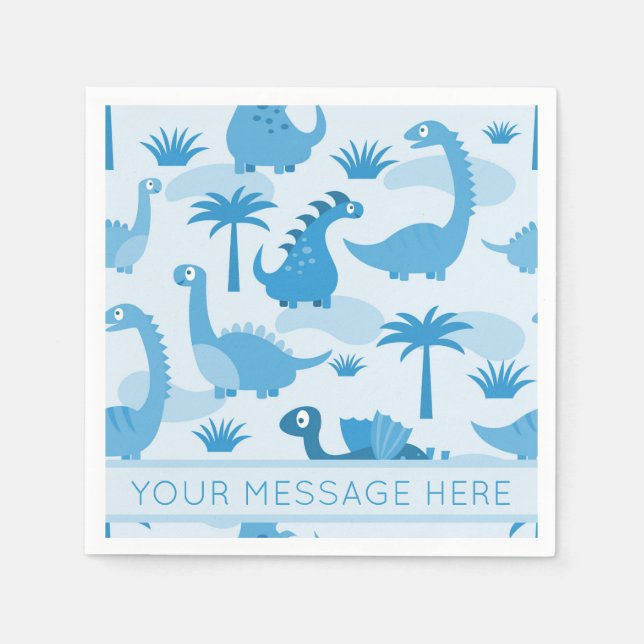 Serviette En Papier Baby shower de dinosaures Bleu (Devant)