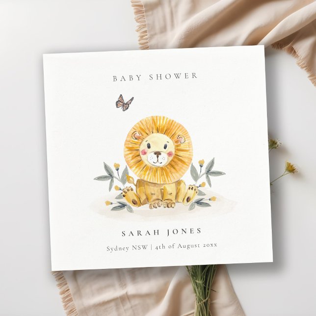 Serviette En Papier Baby shower de feuillage de Lion d'aquarelle bois  (Créateur téléchargé)