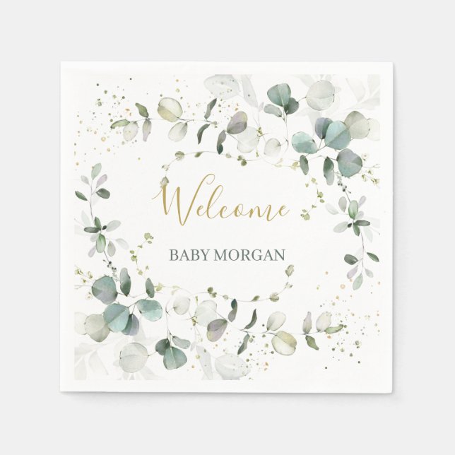 Serviette En Papier Baby shower de feuillage Eucalyptus serviettes (Devant)
