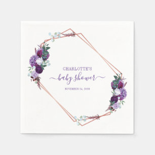 Serviette En Papier Baby shower de fille à script floral pourpre