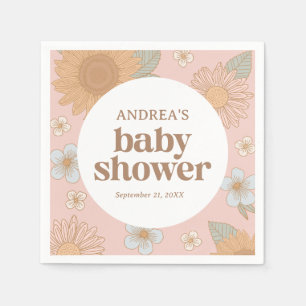 Serviette En Papier Baby shower de fille Fleur sauvage rétros