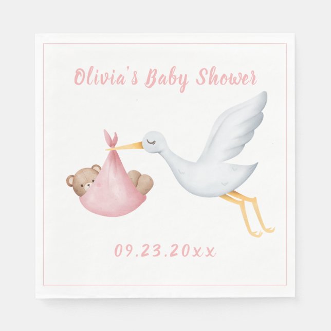 Serviette En Papier Baby shower de fille ours de chatte rose (Devant)