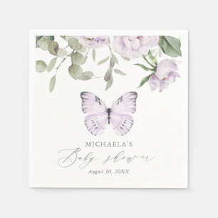 Serviette En Papier Baby shower de fille papillon floral pourpre