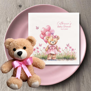 Serviette En Papier Baby shower de fille papillon rose de l'ours en pe
