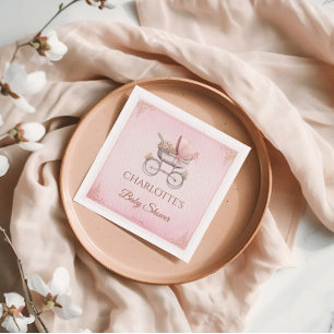 Serviette En Papier Baby shower de fille rose Vintage classique