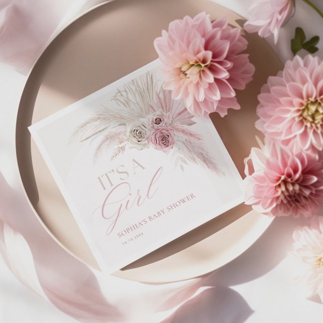 Serviette En Papier Baby shower de filles d'arc rose douce Boho (Créateur téléchargé)