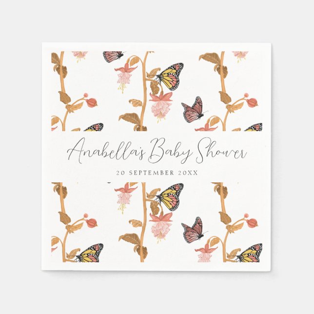 Serviette En Papier Baby shower de filles papillon rose moderne Boho (Devant)