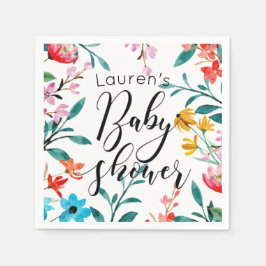 Serviette En Papier Baby shower de fleurs d'aquarelle