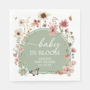 Serviette En Papier Baby shower de fleurs de bébé vert Sage