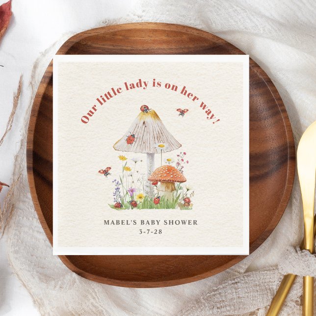 Serviette En Papier Baby shower de fleurs de champignons de la petite  (Créateur téléchargé)