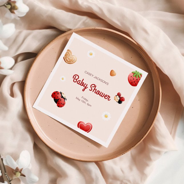 Serviette En Papier Baby shower de fleurs de Ladybug mignonne (Créateur téléchargé)