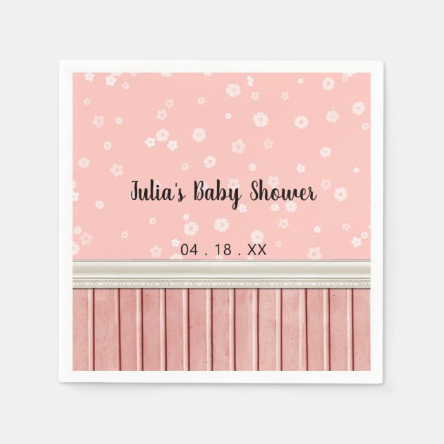 Serviette En Papier Baby shower de fleurs roses (Devant)
