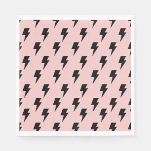 Serviette En Papier Baby shower de foudre noir et rose rétro Stormy