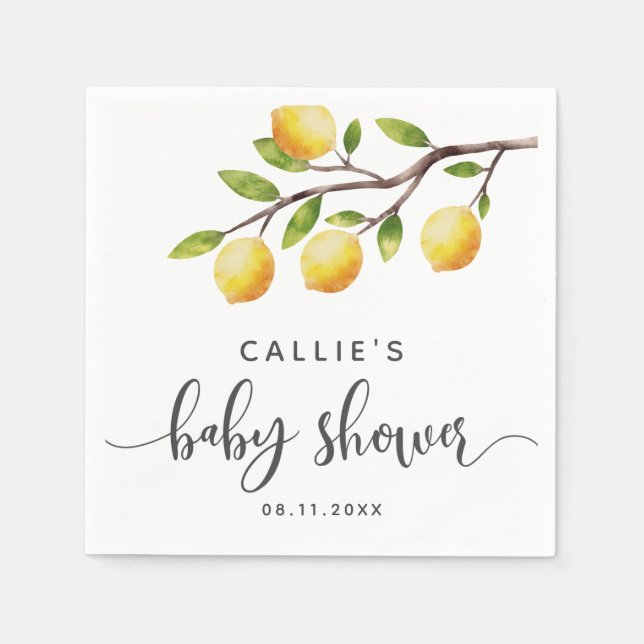Serviette En Papier Baby shower de fruits à l'aquarelle de citron (Devant)