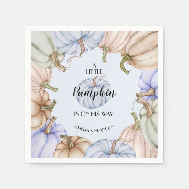 Serviette En Papier Baby shower de garçon bleu Citrouille Pastel (Devant)