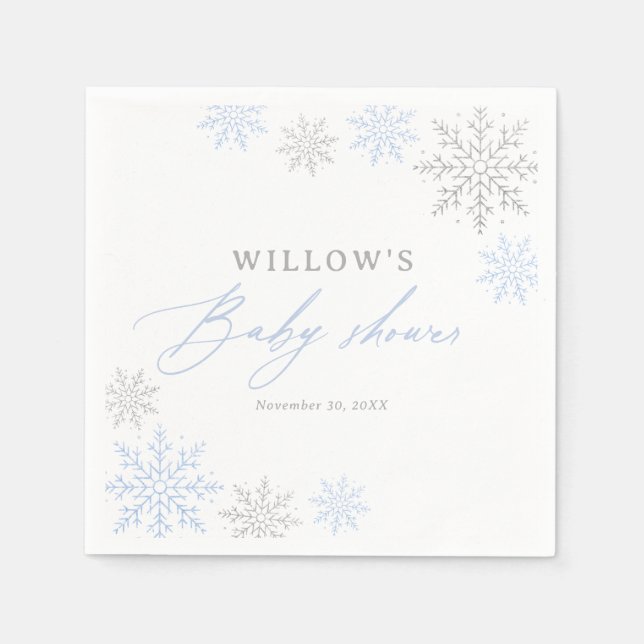 Serviette En Papier Baby shower de garçon Blue Snowflake (Devant)