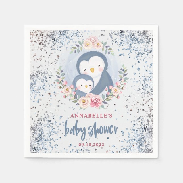Serviette En Papier Baby shower de garçon de pingouin (Devant)