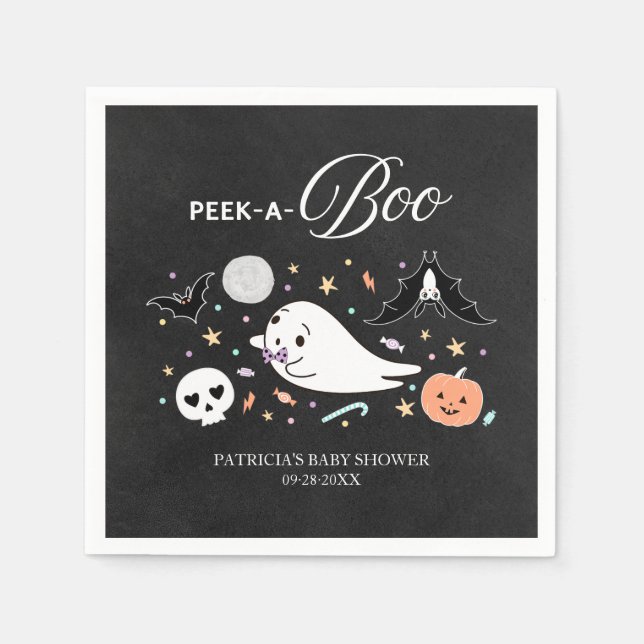 Serviette En Papier Baby shower de garçon d'Halloween Peek-A-Boo (Devant)