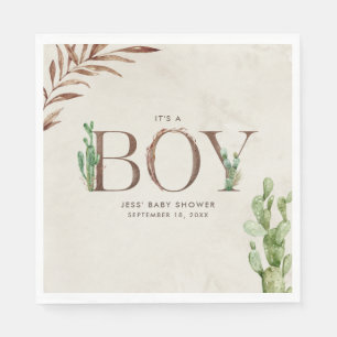 Serviette En Papier Baby shower de garçon en cuir Cactus