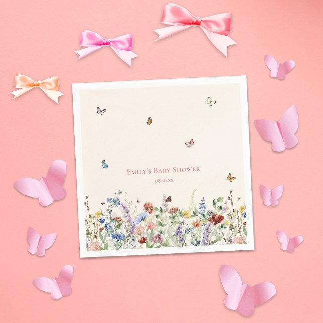 Serviette En Papier Baby shower de jardin Fleur sauvage papillon (Créateur téléchargé)