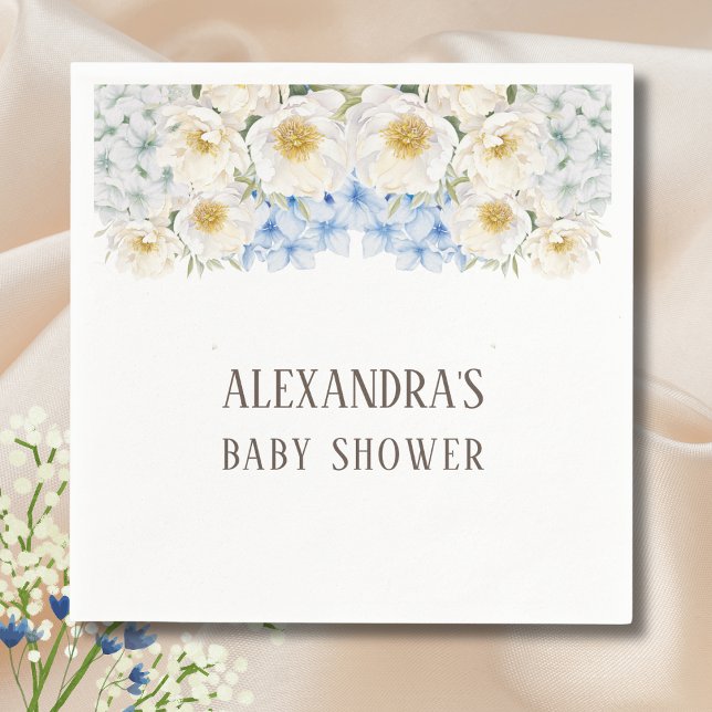 Serviette En Papier Baby shower de jardin Floral Blanc bleu Hydrangea (Créateur téléchargé)