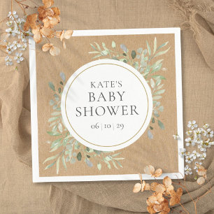 Serviette En Papier Baby Shower de Kraft aquarelle rustique de verdure
