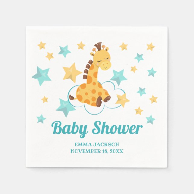 Serviette En Papier Baby shower de la Giraffe et des Etoiles neutres (Devant)