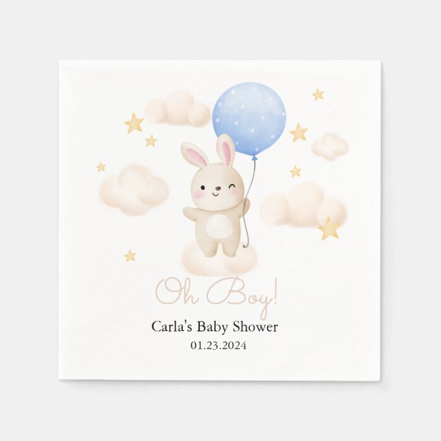 Serviette En Papier Baby shower de lapin mignon bleu garçon (Devant)