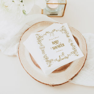 Serviette En Papier Baby shower de l'ours de la corneille florale en o