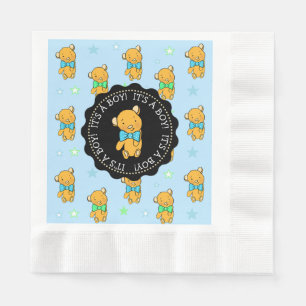 Serviette En Papier Baby shower de l'ours en peluche bleu et vert
