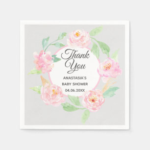 Serviette En Papier Baby shower de Merci de gris et rose