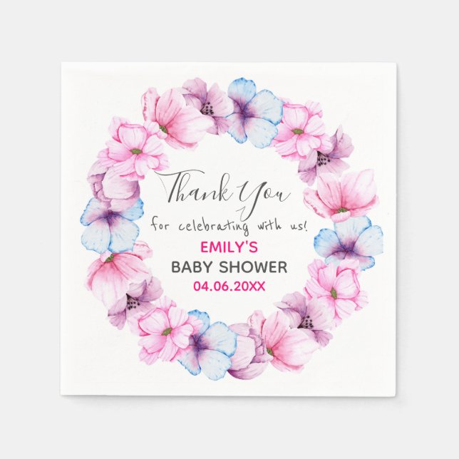 Serviette En Papier Baby shower de Merci de  rose fleuri (Devant)