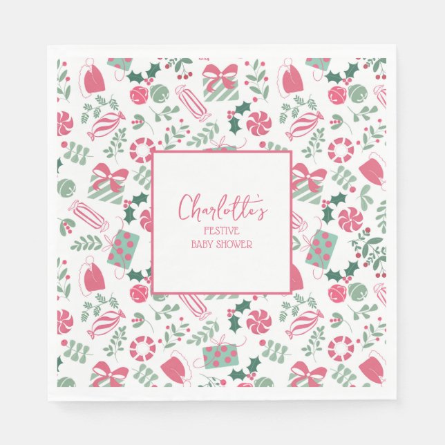 Serviette En Papier Baby shower de Noël festif (Devant)