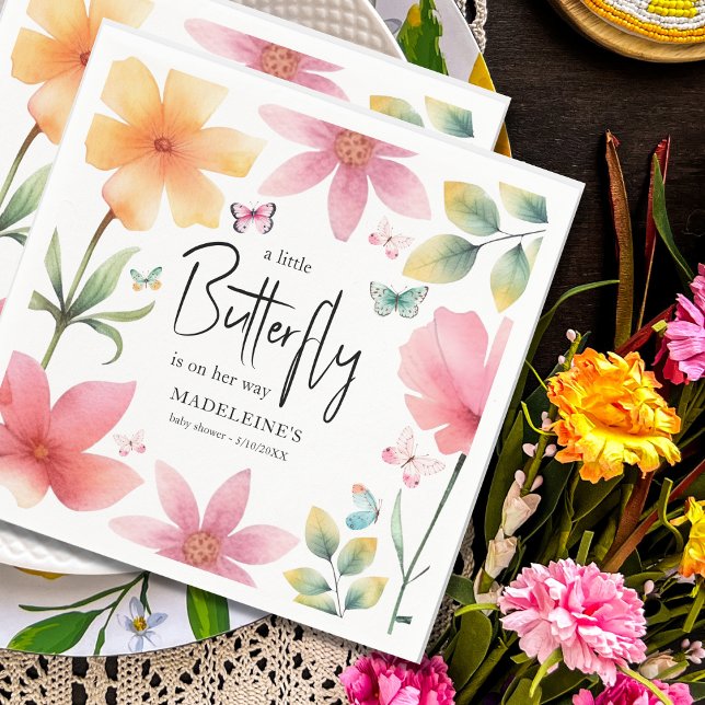 Serviette En Papier Baby shower de papillons floraux roses (Créateur téléchargé)