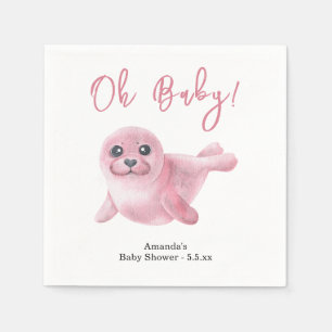 Serviette En Papier Baby shower de phoque rose