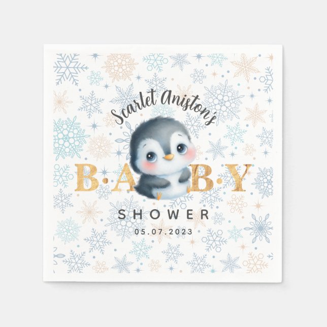 Serviette En Papier Baby shower de pingouin de Noël mignon serviettes (Devant)