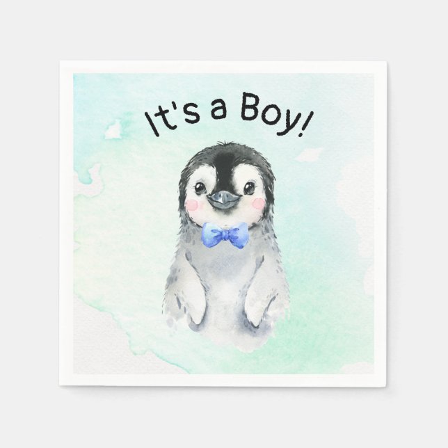 Serviette En Papier Baby shower de pingouin d'hiver Garçon Napkin (Devant)