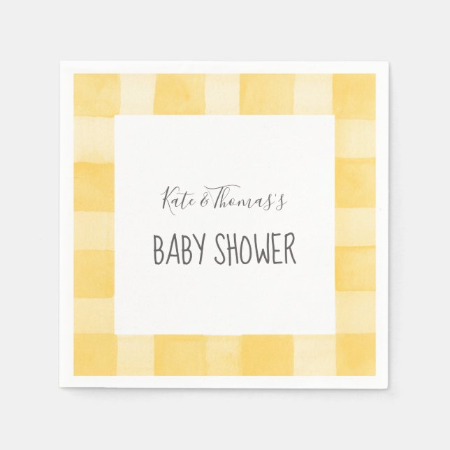Serviette En Papier Baby shower de pique-nique jaune En vichy neutre (Devant)