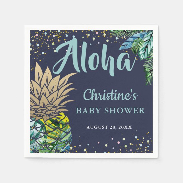 Serviette En Papier Baby shower de plage Blue Tropical Pineappy Beach (Devant)