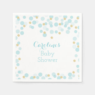 Serviette En Papier Baby shower de points d'or bleu
