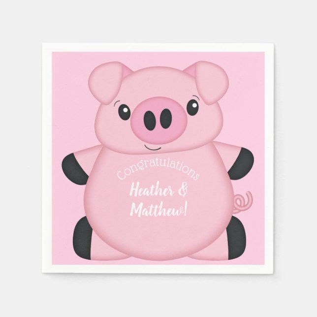Serviette En Papier Baby shower de porc rose (Devant)