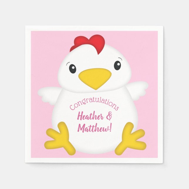Serviette En Papier Baby shower de poulet ferme rose (Devant)