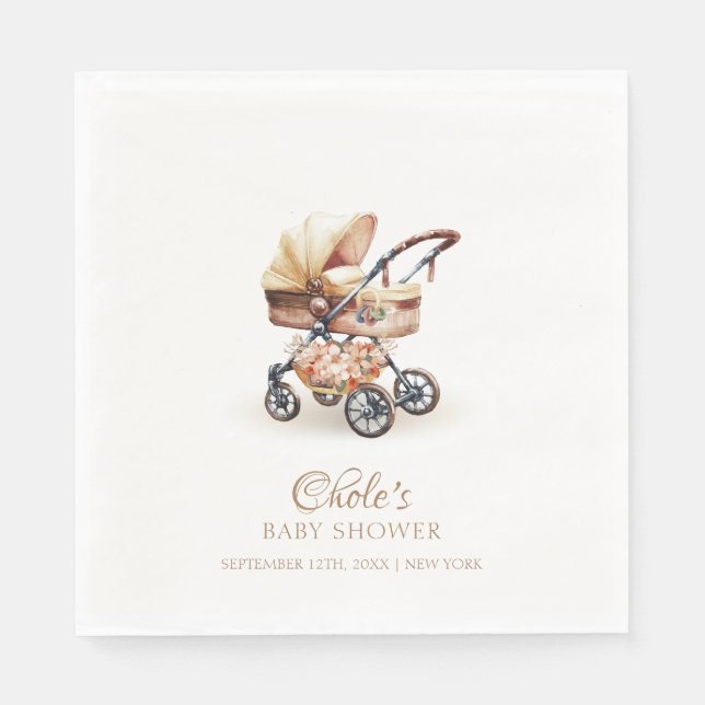 Serviette En Papier Baby shower de poussette florale Boho neutre pour  (Devant)