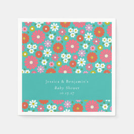 Serviette En Papier Baby shower de printemps Turquoise rose rétro