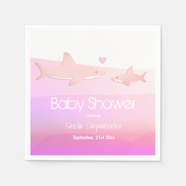 Serviette En Papier Baby shower de requin mignon animal rose (Devant)