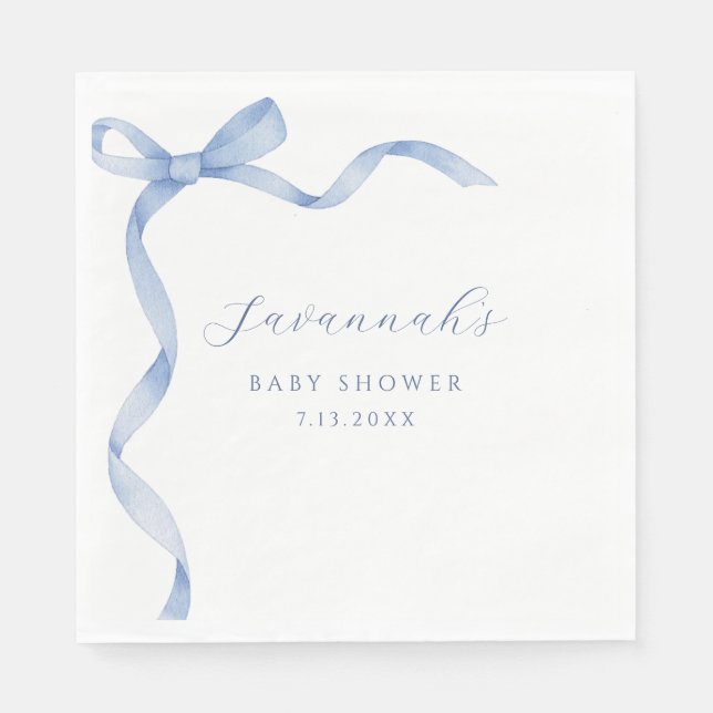 Serviette En Papier Baby shower de ruban à souffle bleu (Devant)
