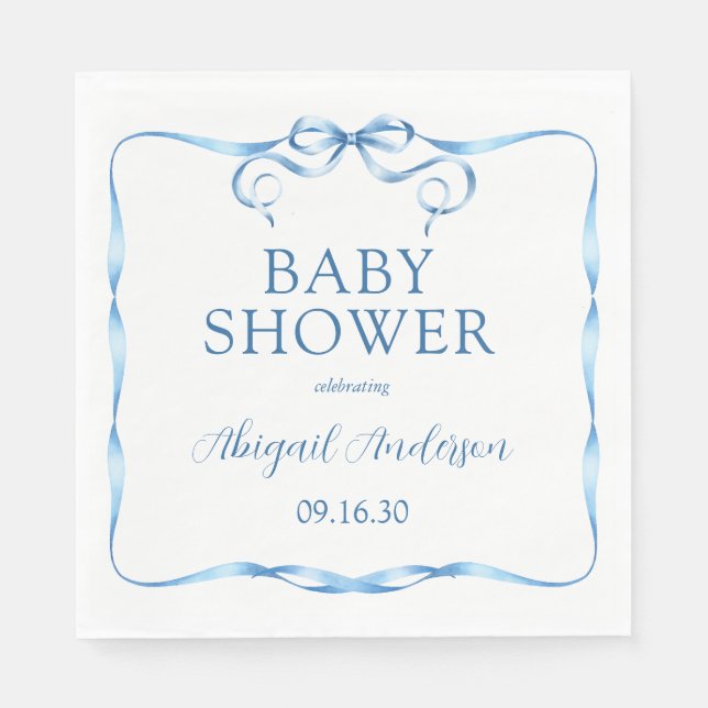 Serviette En Papier Baby shower de ruban bleu aquarelle (Devant)